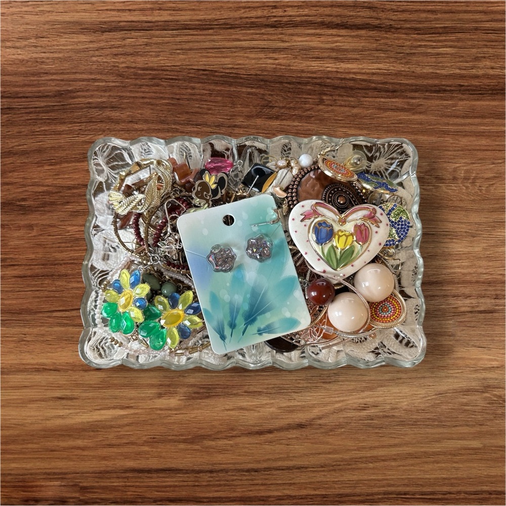 Assorted Jewelry Set in Glass Tray